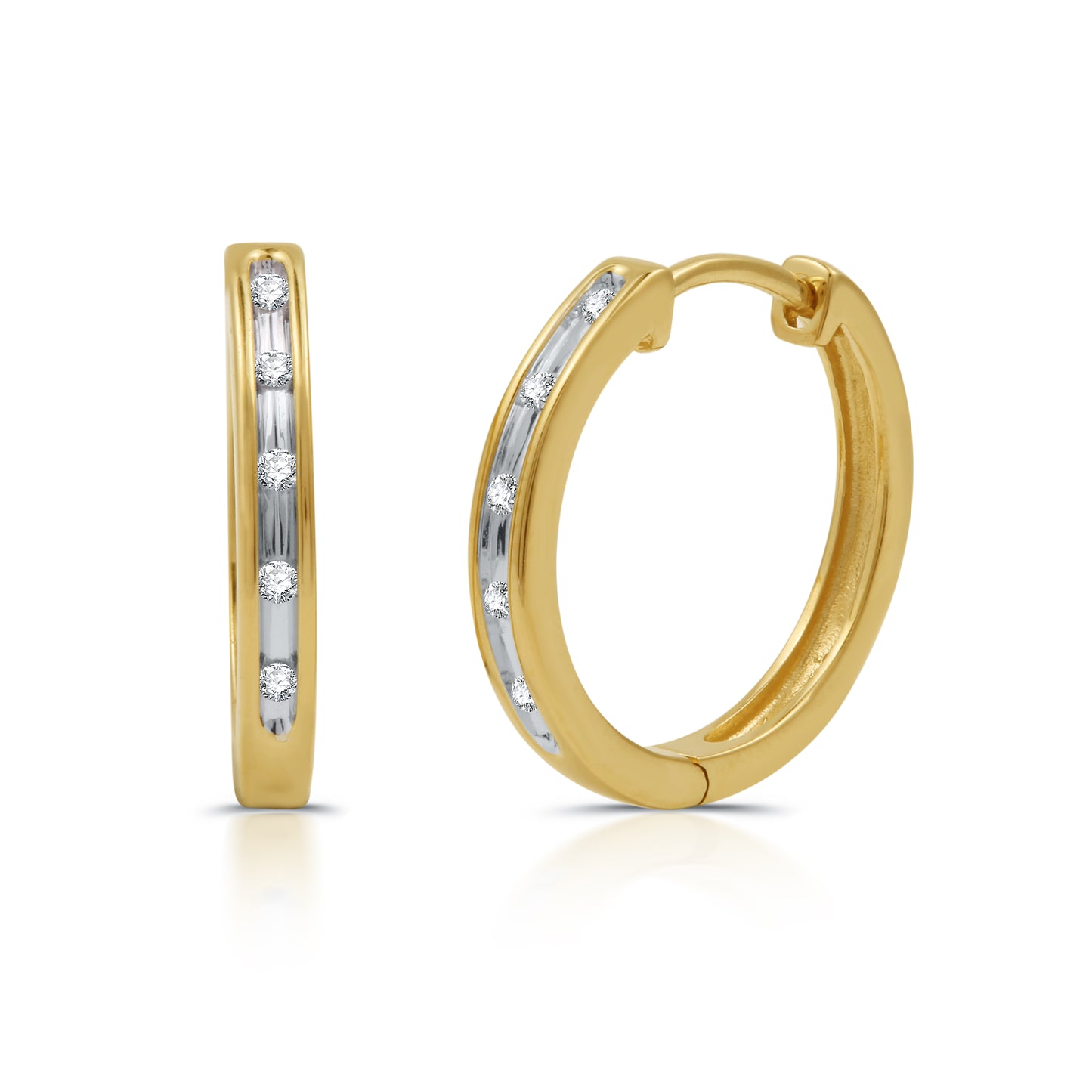 14K Gold Plated Sterling Silver and Diamond Huggie Earrings