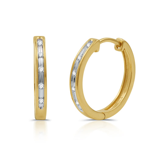 14K Gold Plated Sterling Silver and Diamond Huggie Earrings