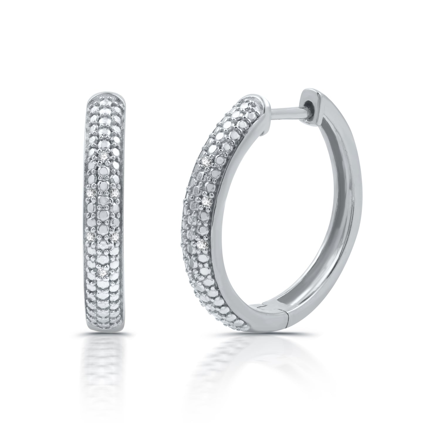 .925 Sterling Silver and 1/20 Cttw Diamond Hoop Earrings