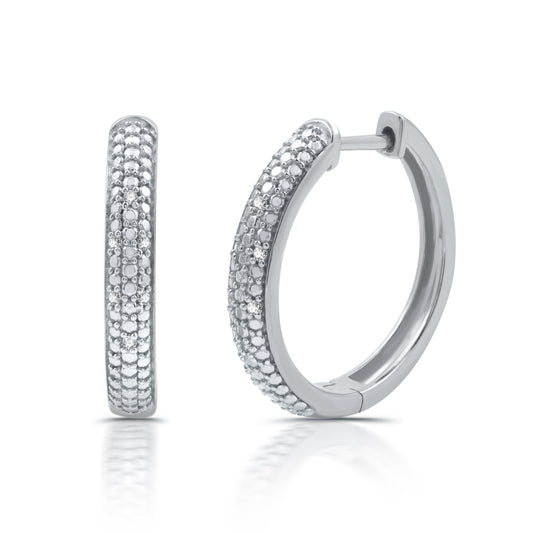 .925 Sterling Silver and 1/20 Cttw Diamond Hoop Earrings