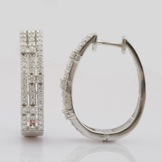 1 Cttw Diamond Triple Row Sterling Silver Earrings