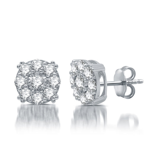 1 Cttw Diamond Sterling Silver Round Stud Earrings
