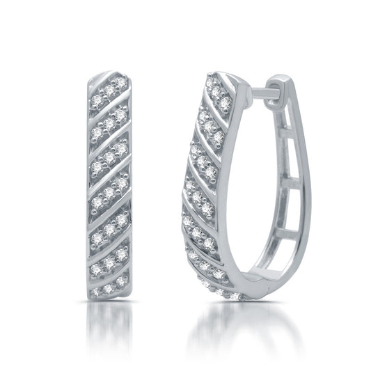 1/2 Cttw Diamond and Sterling Silver Hoop Earrings