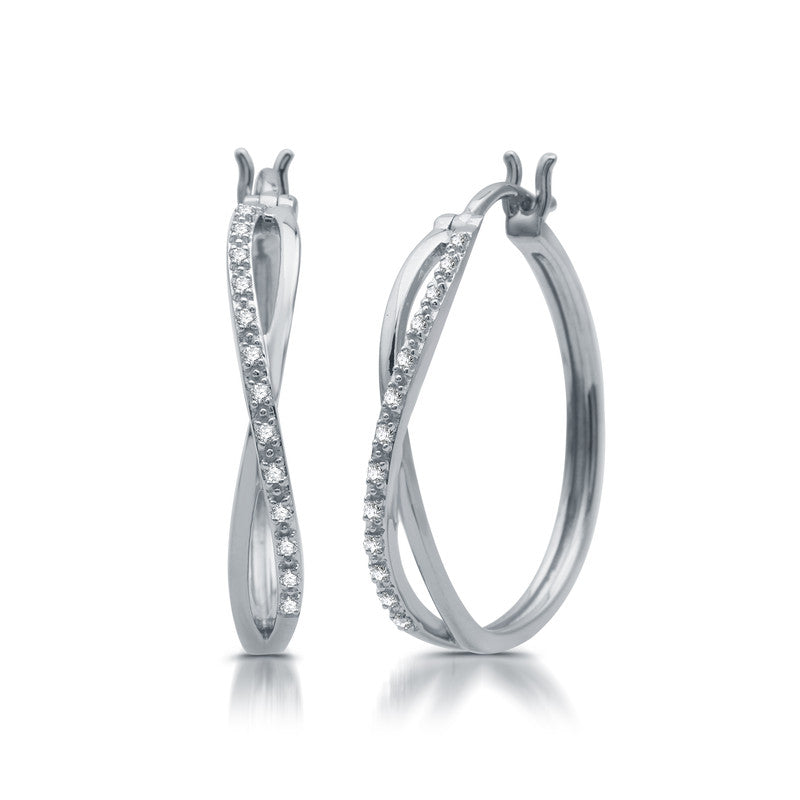 1/10 Cttw Diamond Twisty Hoop Sterling Silver Earrings