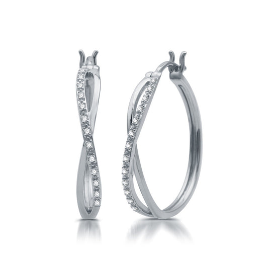1/10 Cttw Diamond Twisty Hoop Sterling Silver Earrings