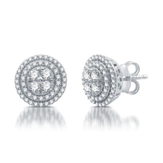 1 Cttw Diamond Round .925 Sterling Silver Stud Earrings