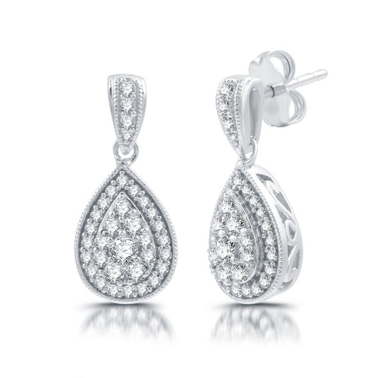 3/4 Cttw Diamond Pear Drop Silver Earrings