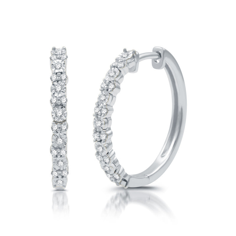 1/4 Cttw Diamond and Sterling Silver Hoop Earrings