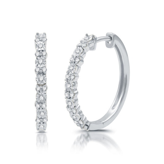 1/4 Cttw Diamond and Sterling Silver Hoop Earrings