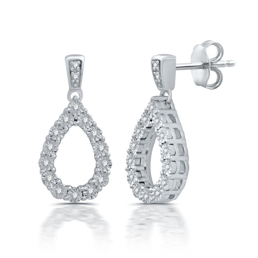 1/10 Cttw Diamond Pear Drop Earrings in Silver