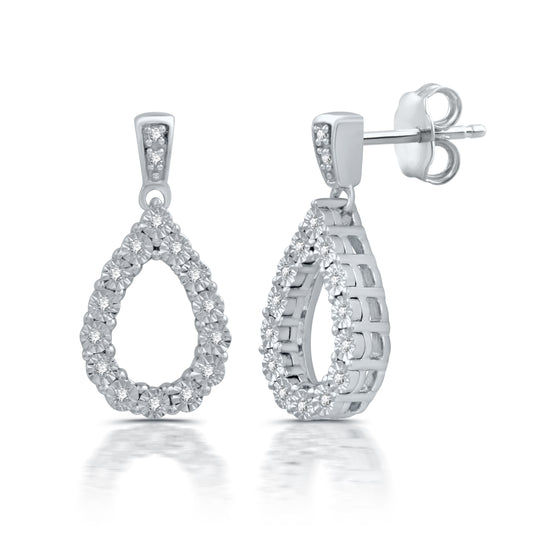 1/10 Cttw Diamond Pear Drop Earrings in .925 Sterling Silver