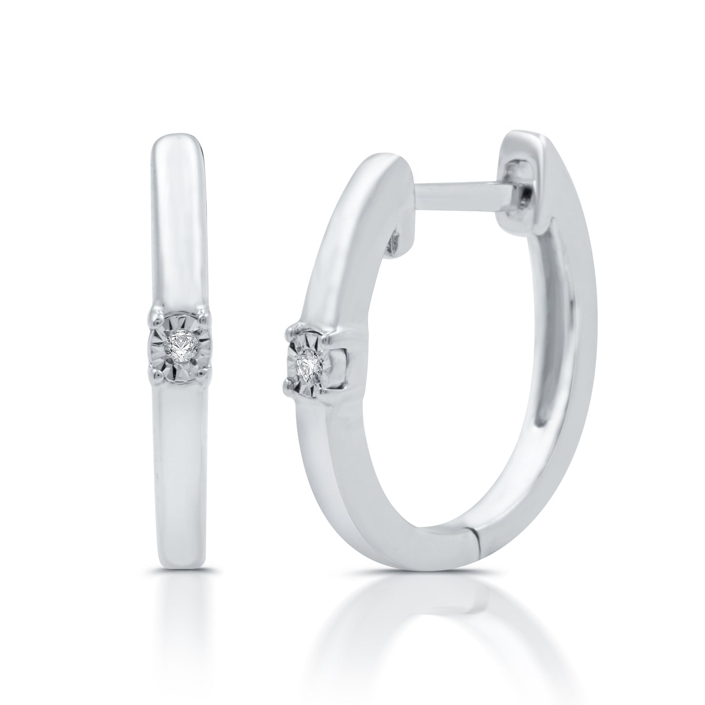 Diamond Accent and Miracle Plate .925 Sterling Silver Earrings