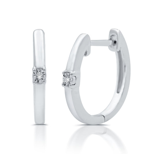 Diamond Accent and Miracle Plate .925 Sterling Silver Earrings