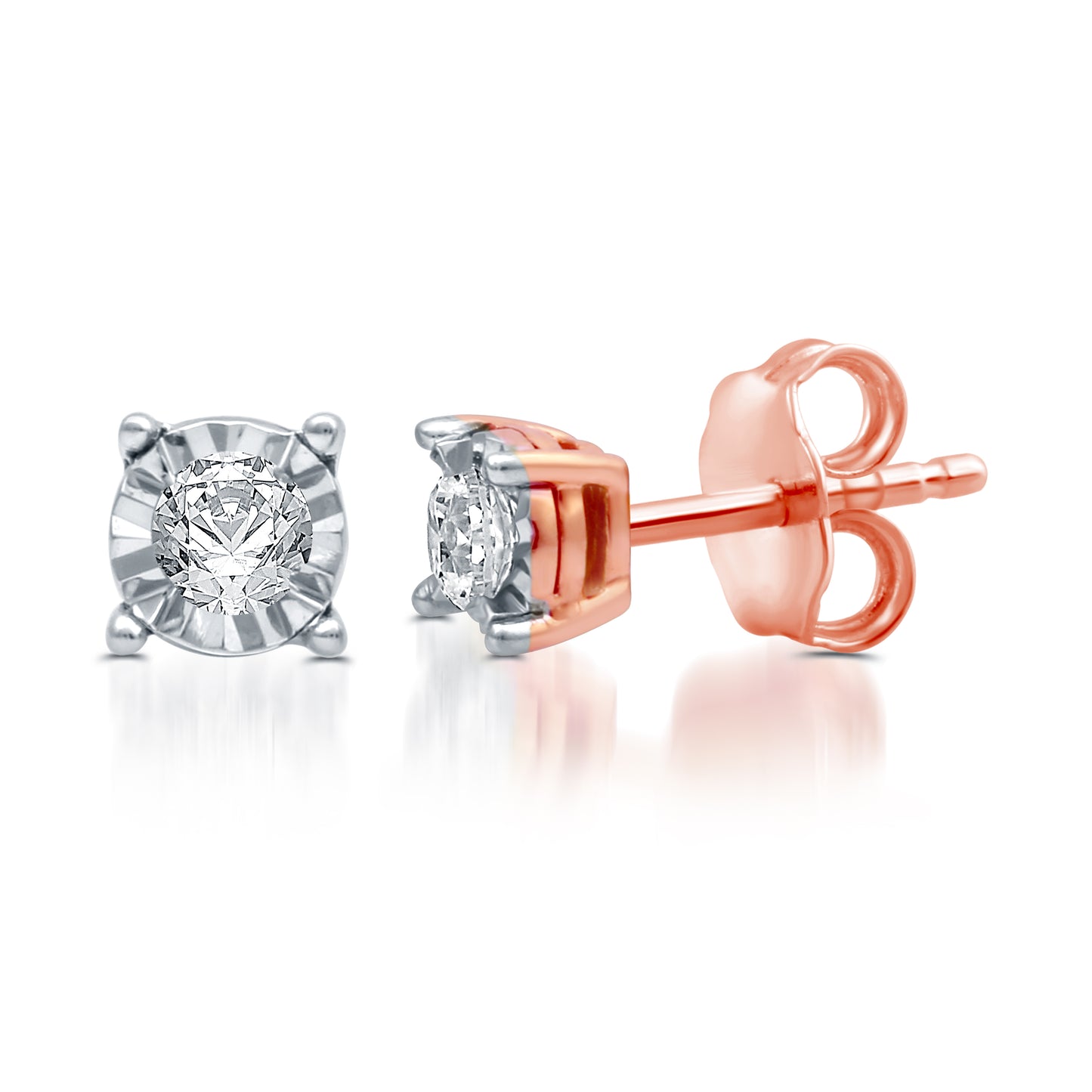 1/6 Cttw Diamond and 14K Rose Gold Plated .925 Sterling Silver Stud Earrings
