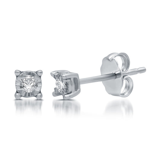 1/10 Cttw Diamond Miracle Plate Silver Stud Earrings