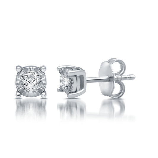 1/5 Cttw Diamond Miracle Plate Silver Stud Earrings
