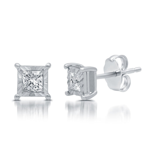 1/3 Cttw Diamond Miracle Plate Silver Stud Earrings