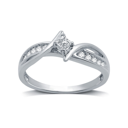 1/4 Cttw Diamond Princess Center Silver Ring -Sz 7