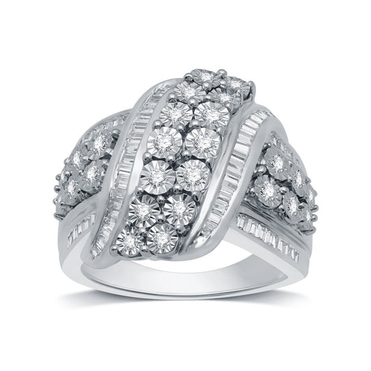 1 Cttw Diamond Statement Silver Ring - Size 7