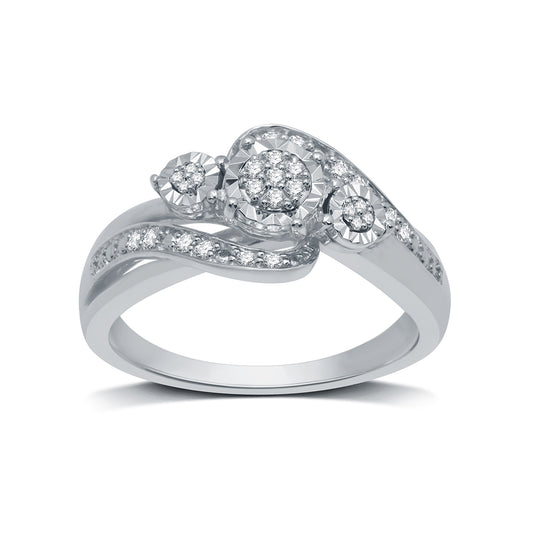 1/15 Cttw Diamond and Miracle Plate .925 Sterling Silver Ring - Size 7