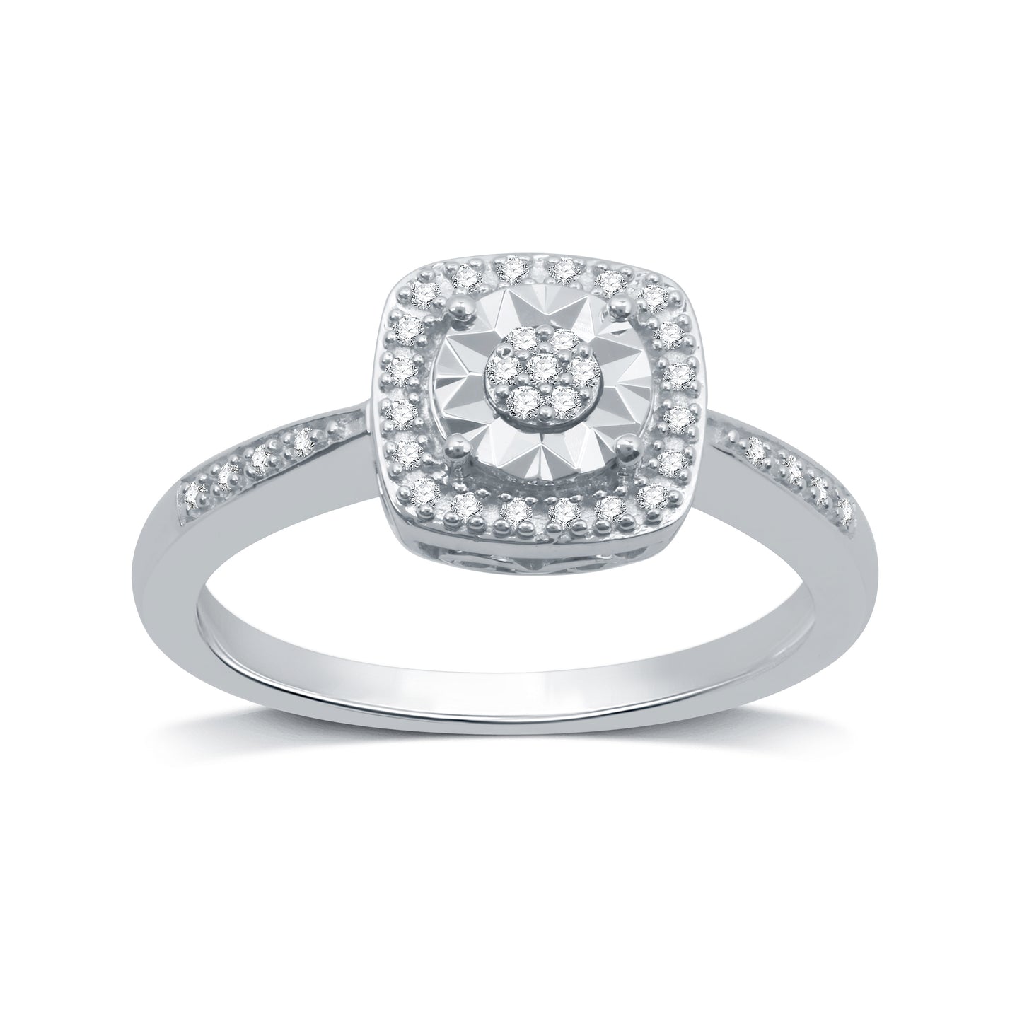 1/10 Cttw Diamond and .925 Sterling Silver Miracle Plate Princess Style Ring