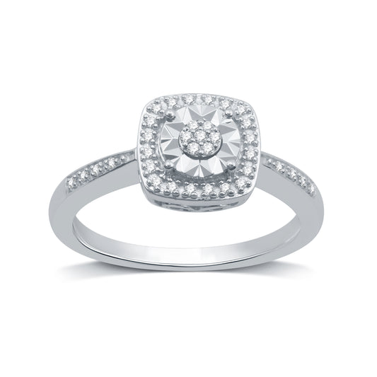 1/10 Cttw Diamond and .925 Sterling Silver Miracle Plate Princess Style Ring