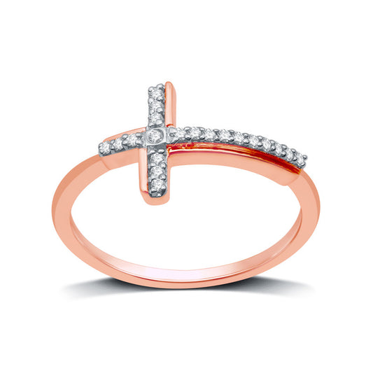 1/10 Cttw Diamond Rose Gold plated Silver Cross Ring