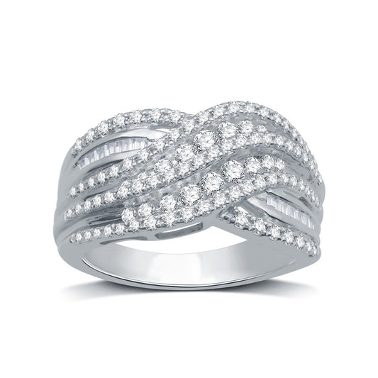 1 Cttw Diamond Criss Cross Silver Ring - Size 7