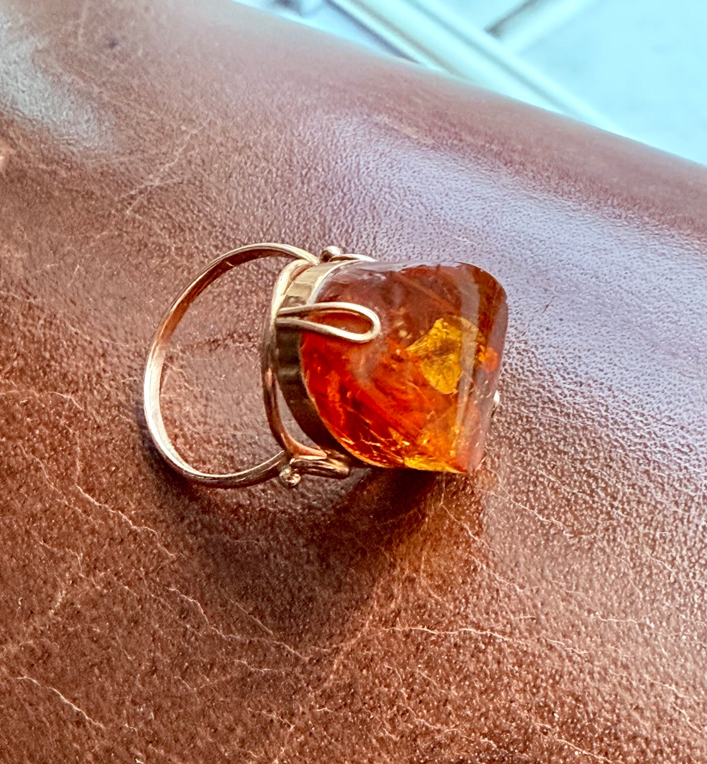 Vintage Baltic Amber and 14K Rose Gold Cocktail Ring