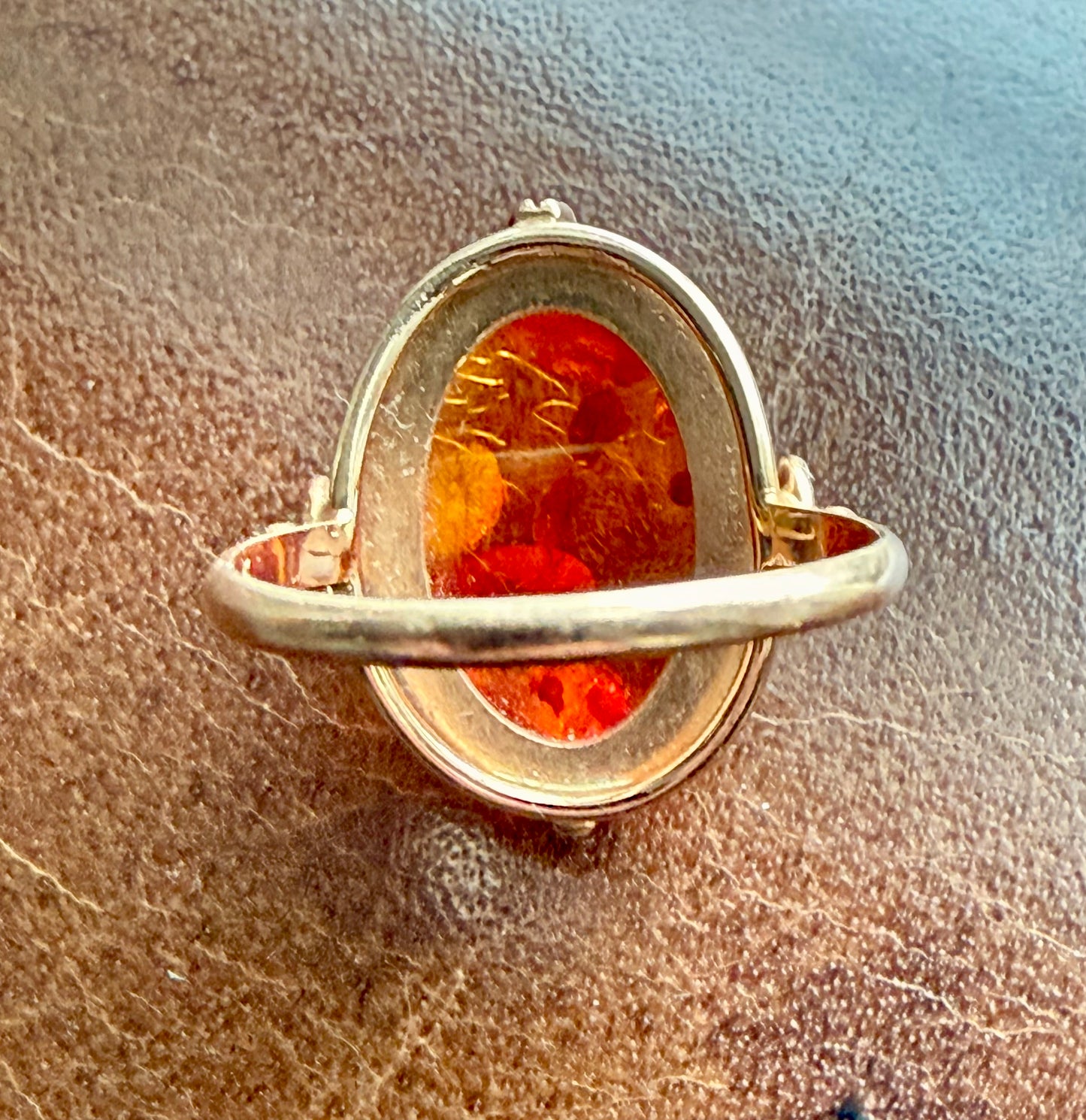 Vintage Baltic Amber and 14K Rose Gold Cocktail Ring