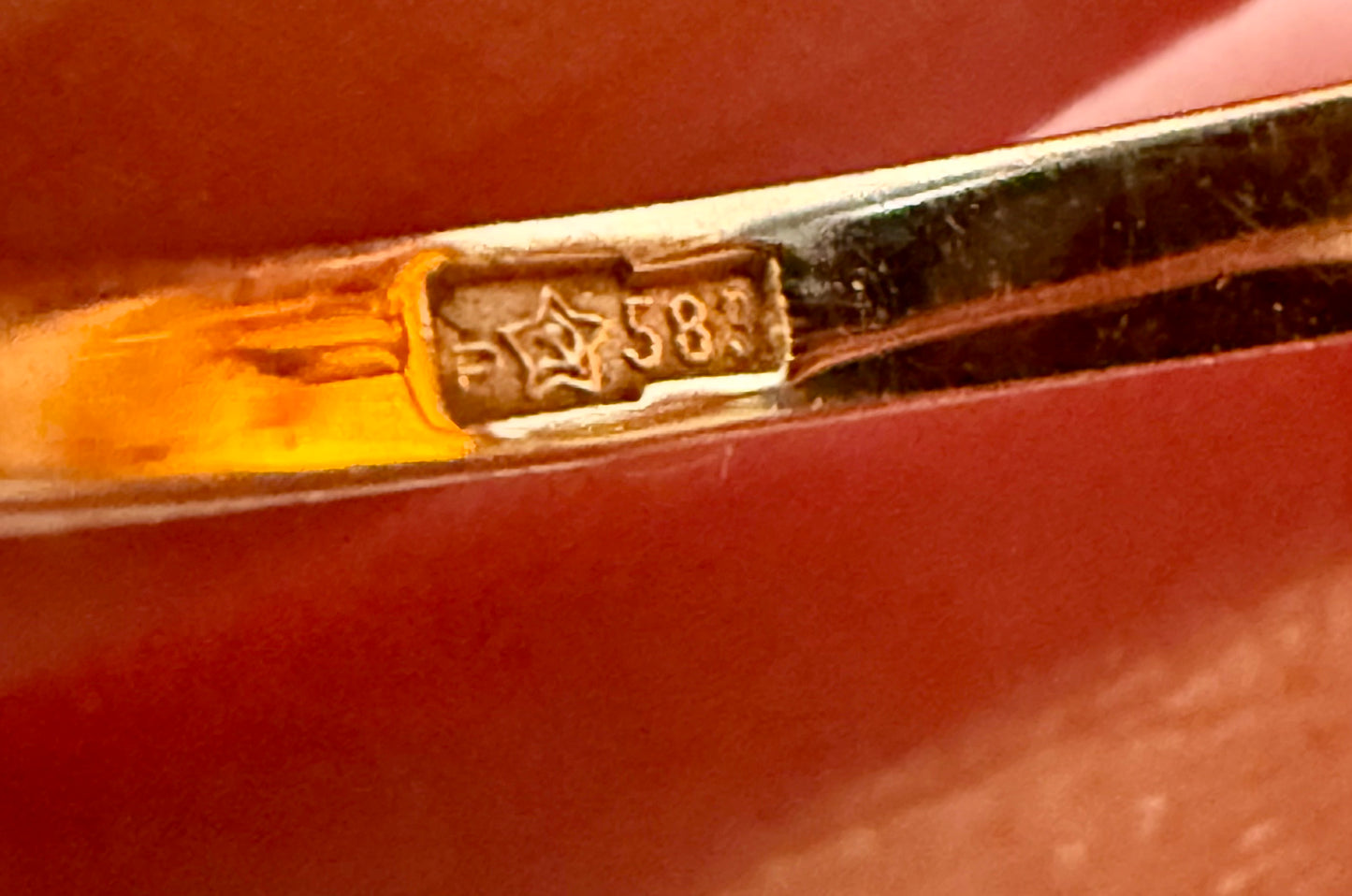 Vintage Baltic Amber and 14K Rose Gold Cocktail Ring