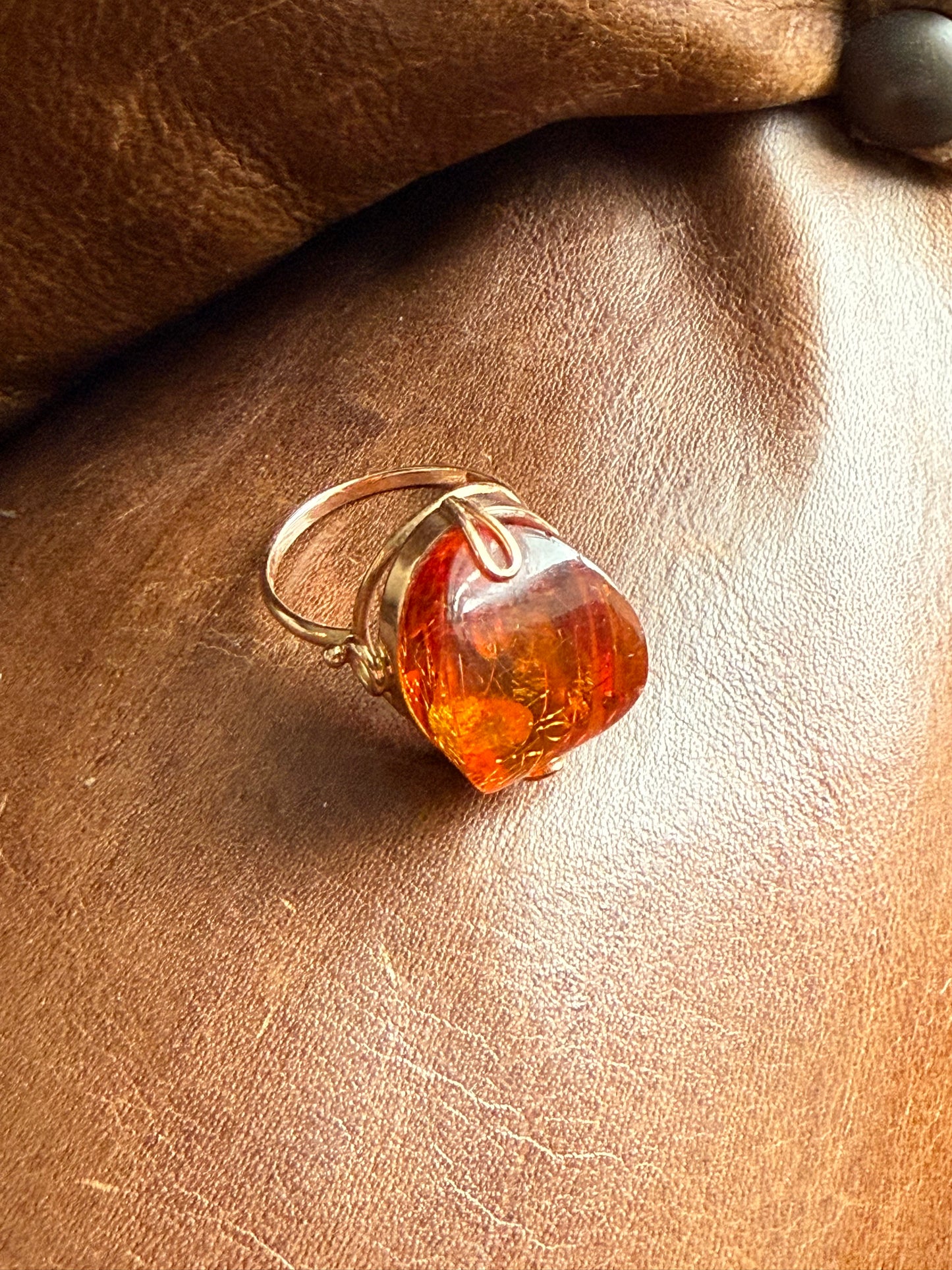 Vintage Baltic Amber and 14K Rose Gold Cocktail Ring