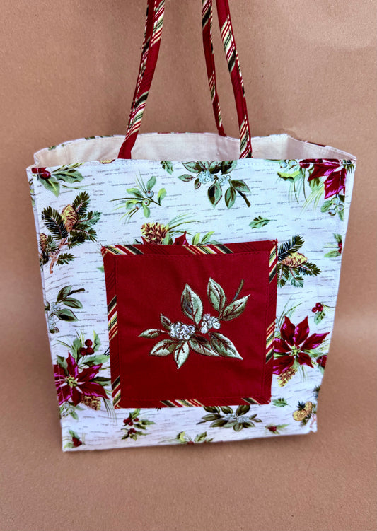 Longaberger 2006 Holiday Fabric Tote Bag in Holiday Botanical Pattern