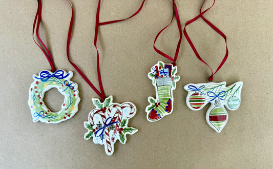 Set of 4 Longaberger Porcelain Christmas Ornaments