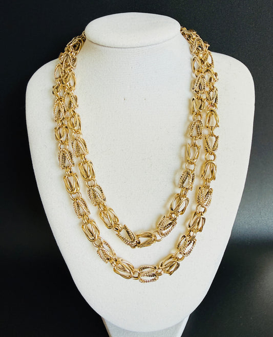 Vintage 14K Solid Gold Necklace – 74 Grams – Textured Link Estate Jewelry - Stamped
