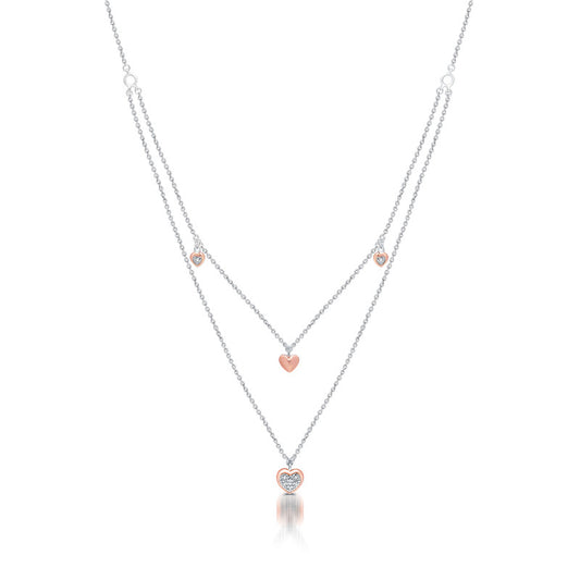 Epic Diamond Accent Heart Double Strand Necklace in Rose Gold over Silver