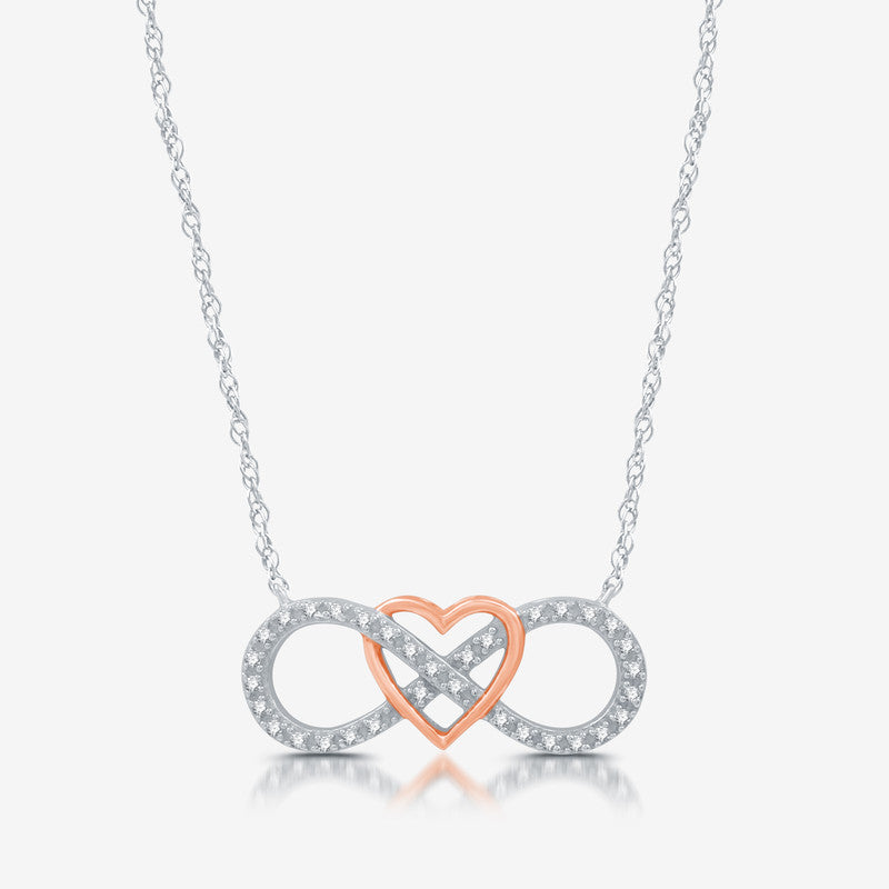 1/10 Cttw Diamond & .925 Silver Infinity & 14K Rose Gold Plated Heart Necklace