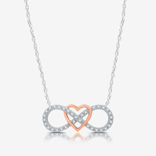 1/10 Cttw Diamond & .925 Silver Infinity & 14K Rose Gold Plated Heart Necklace