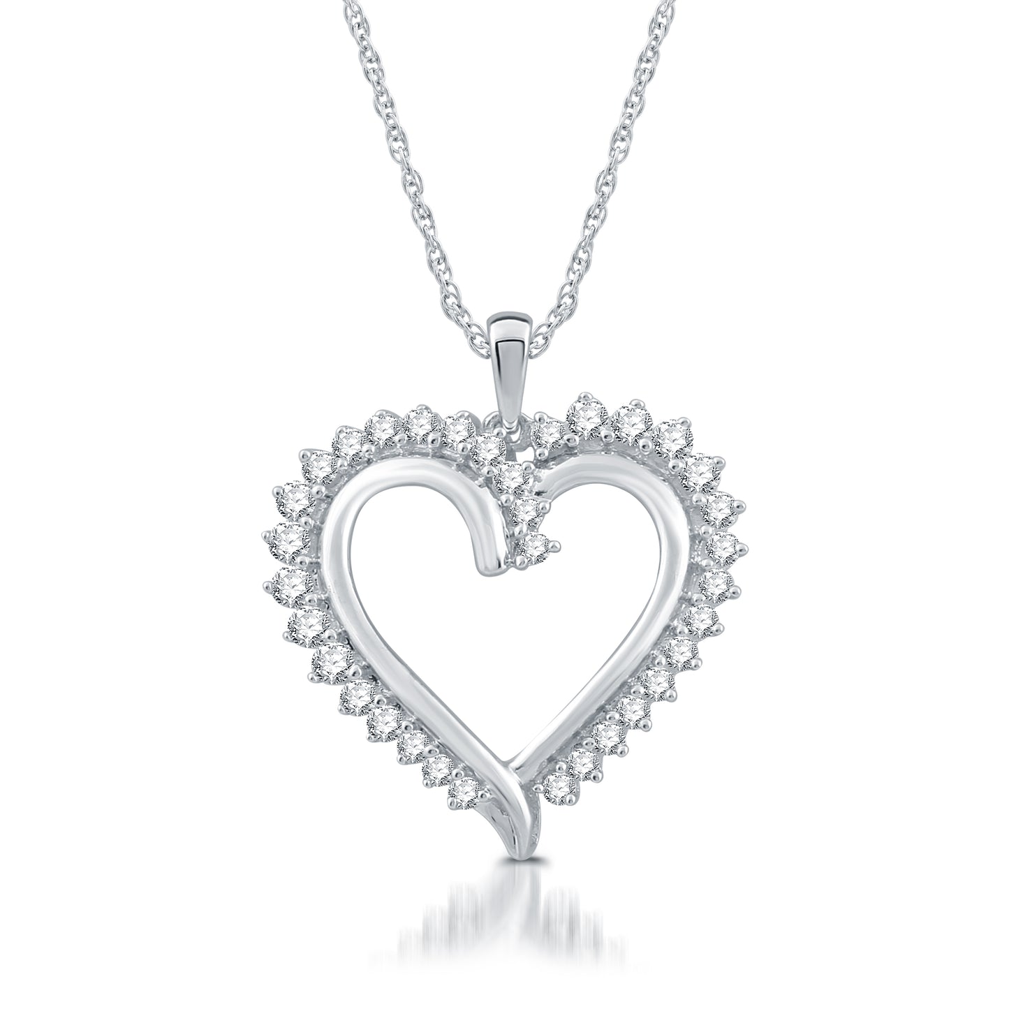 1/2 Cttw Diamond and .925 Sterling Silver Heart-Shaped Pendant on 18" Necklace