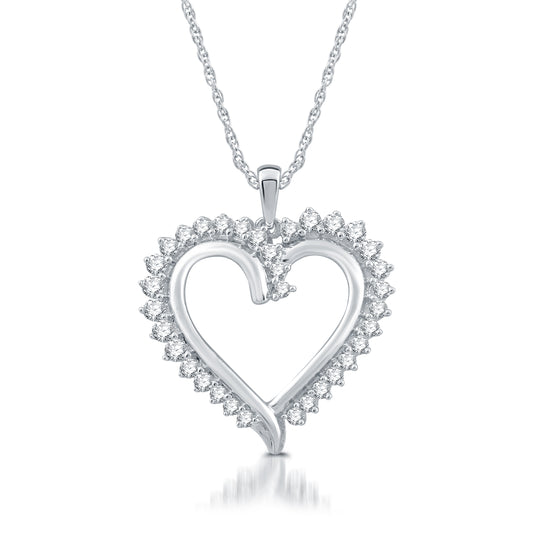 1/2 Cttw Diamond and .925 Sterling Silver Heart-Shaped Pendant on 18" Necklace