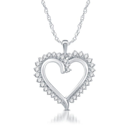 1/2 Cttw Diamond Heart Silver Pendant