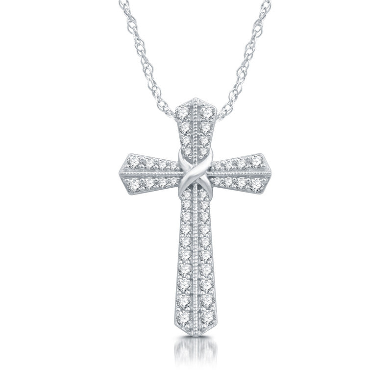 1/2 Cttw Diamond Sterling Silver Cross Pendant