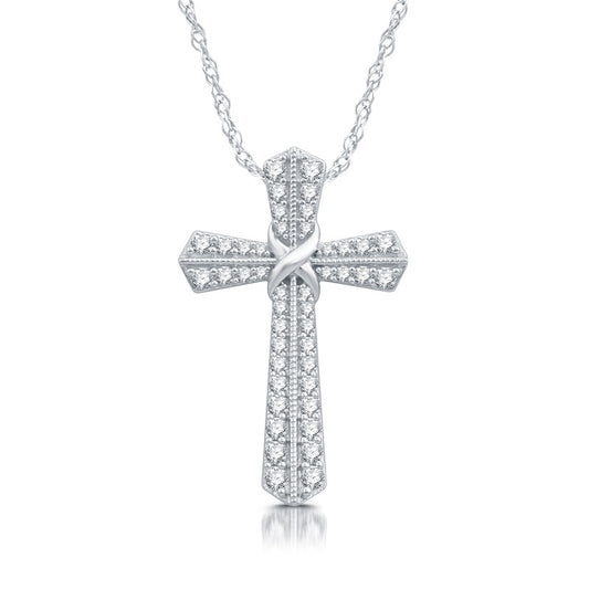 1/2 Cttw Diamond Sterling Silver Cross Pendant