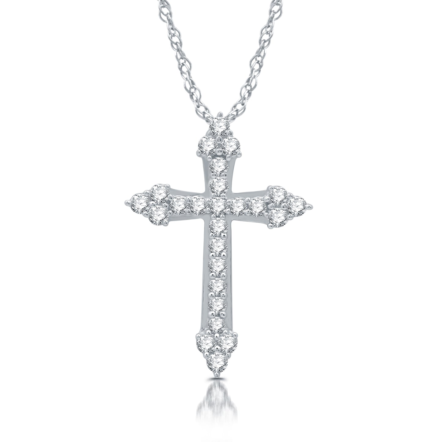 1 Cttw Diamond Cross Pendant Set In .925 Sterling Silver on 18" Necklace