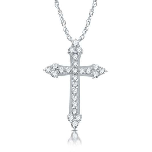 1 Cttw Diamond Cross Pendant Set In .925 Sterling Silver on 18" Necklace