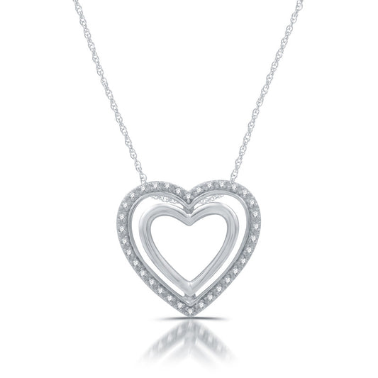 1/10 Cttw Double Heart Sterling Silver Pendant