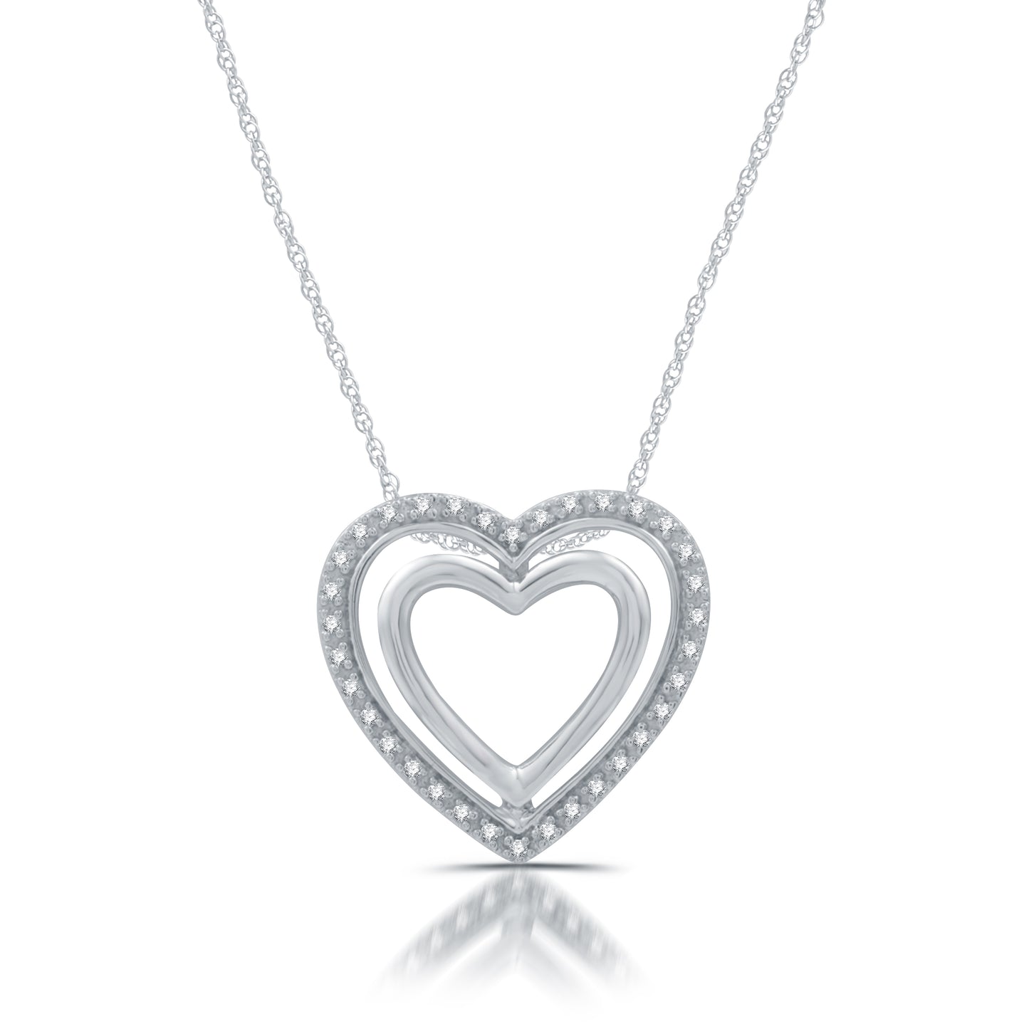 1/10 Cttw Diamond and .925 Sterling Silver Double Heart Pendant Necklace