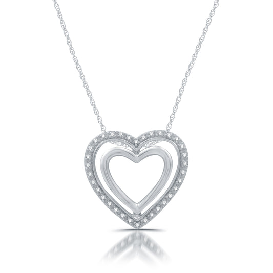 1/10 Cttw Diamond and .925 Sterling Silver Double Heart Pendant Necklace