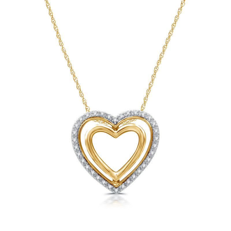 1/10 Cttw Diamond Double Heart Gold plated Silver Pendant
