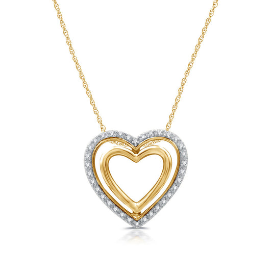 1/10 Cttw Diamond Double Heart Gold Over Silver Pendant